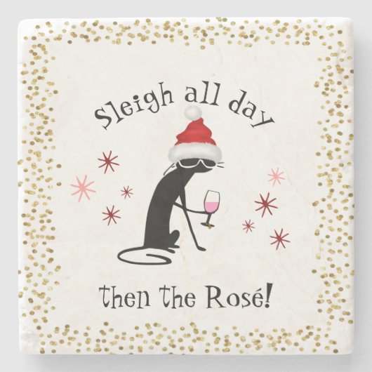 Slaapse hele dag daarna Rosé grappige kerstkat Stenen Onderzetter (Voorkant)