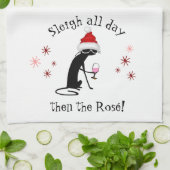 Slaapse hele dag daarna Rosé grappige kerstkat Theedoek (Gevouwen)