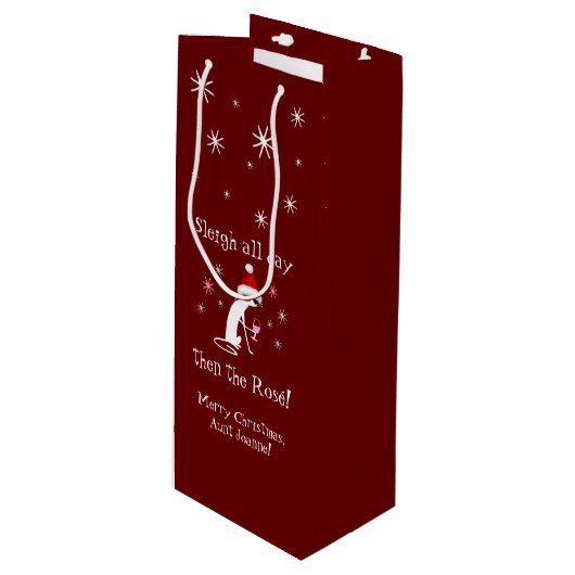 Slaapse hele dag daarna Rosé grappige kerstkat Wijn Cadeautas (Voorkant Gekanteld)