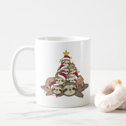Slaapse kerstboom Funny Animal kerstkoffie Koffiemok (Met donut)