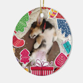 Slaapse kerstkerst Corgi Puppy Keramisch Ornament (Links)