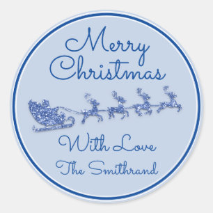 Slaapse kerstnaam Slapigh Santa Deer Blue Pastel Ronde Sticker