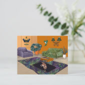 Slaapse vetkat op vleesgele kamer briefkaart (Staand voorkant)