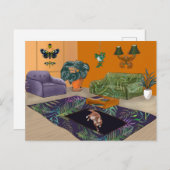 Slaapse vetkat op vleesgele kamer briefkaart (Voorkant / Achterkant)