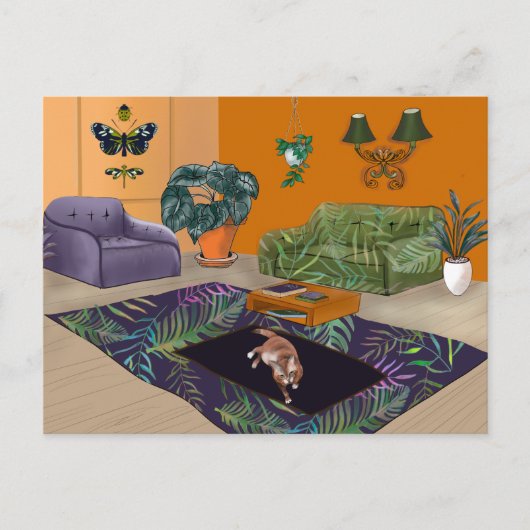 Slaapse vetkat op vleesgele kamer briefkaart (Voorkant)