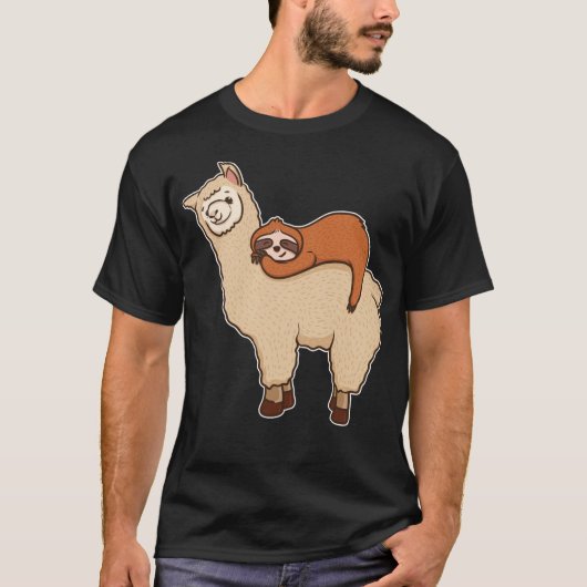 Slaapslaapstand voor Cute & Funny Sloth op Llama F T-shirt (Voorkant)