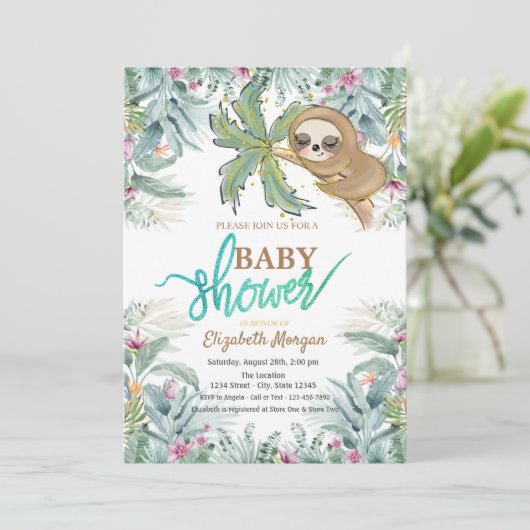 Slaapsleuf Tropische bloemen Baby shower Kaart (Staand voorkant)