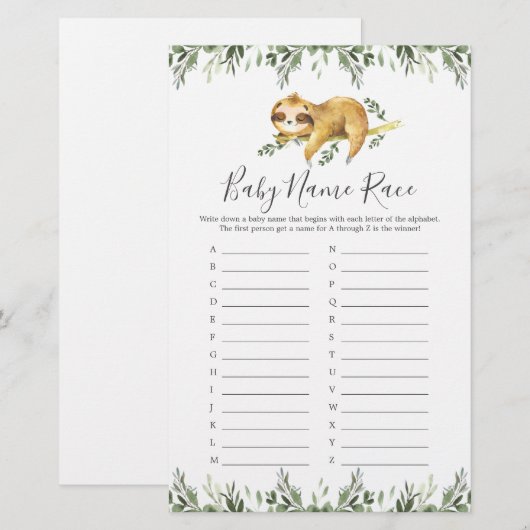 Slaapstand Baby shower naam Race Game (Voorkant / Achterkant)