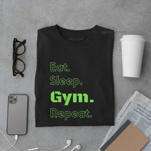 Slaapstand herhalen motivatie citaat & groene teks t-shirt