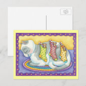 Slaapstand met kerstkat met muizen in voorraad feestdagenkaart (Voorkant / Achterkant)