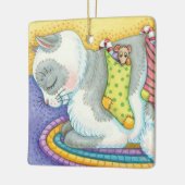 Slaapstand met kerstkat met muizen in voorraad keramisch ornament (Links)