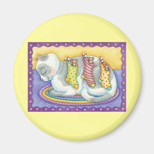 Slaapstand met kerstkat met muizen in voorraad magneet (Voorkant)