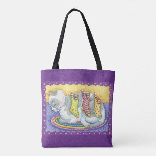 Slaapstand met kerstkat met muizen in voorraad tote bag (Achterkant)