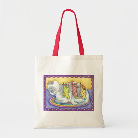 Slaapstand met kerstkat met muizen in voorraad tote bag (Voorkant)