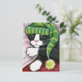Slaapstand Tuxedo Cat met Nightcap Art Briefkaart (Staand voorkant)
