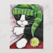 Slaapstand Tuxedo Cat met Nightcap Art Briefkaart (Voorkant)