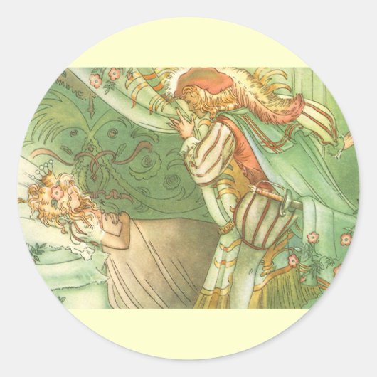 Slaapster Prinses, Klassiek Sprookje Ronde Sticker (Voorkant)