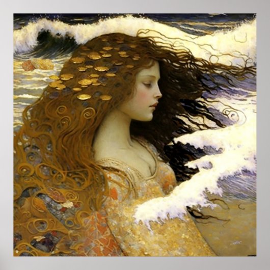 Slaapster Zeemeermin Die Droomt van Gouden Zeesche Poster (Voorkant)