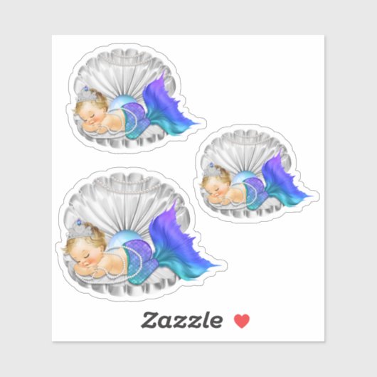 Slaapster Zeemeermin Schelp Paars Turquoise Zilver Sticker (Vel)