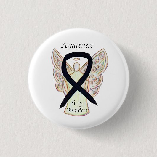 Slaapstoornissen Bewustheid Angel Black Ribbon Pin Ronde Button 3,2 Cm (Voorkant)