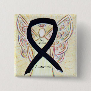 Slaapstoornissen Bewustheid Angel Black Ribbon Pin Vierkante Button 5,1 Cm