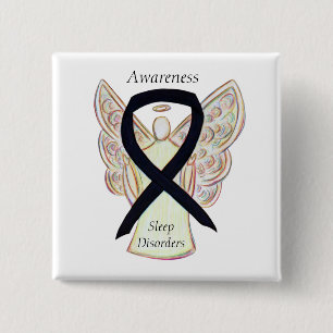 Slaapstoornissen Bewustheid Angel Black Ribbon Pin Vierkante Button 5,1 Cm