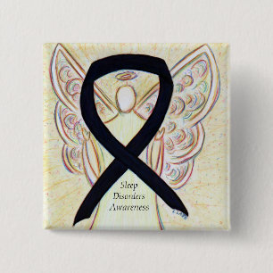 Slaapstoornissen Bewustheid Angel Black Ribbon Pin Vierkante Button 5,1 Cm
