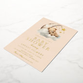 Slaapteddybeer op Moon Baby shower Gold Folie Uitnodiging (Gedraaid)
