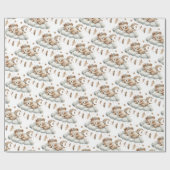 Slaapteddybeer op wolk negen bruine grijze boho cadeaupapier (Vlak)