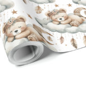 Slaapteddybeer op wolk negen bruine grijze boho cadeaupapier (Rol Hoek)