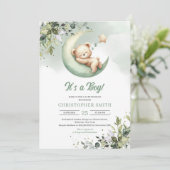 Slaapteddybeer over de maan genderneutraal kaart (Staand voorkant)