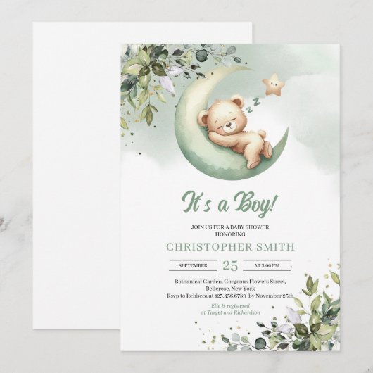 Slaapteddybeer over de maan genderneutraal kaart (Voorkant / Achterkant)