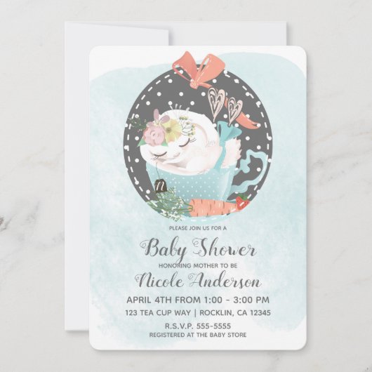 Slaaptheekopje Bunny Rabbit Spring Baby shower Kaart (Voorkant)