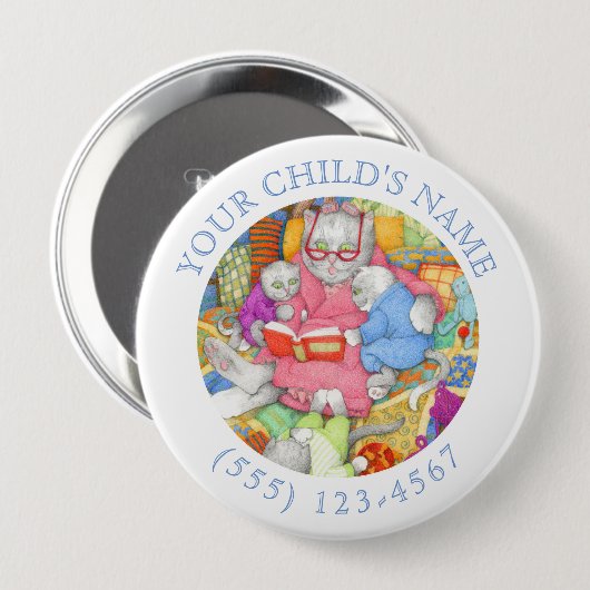 SLAAPTIJD VERHAAL Kind ID knop - Wit Ronde Button 4,0 Cm (Voorkant /achterkant)