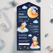 Slaaptijger op het blauwe Baby shower van de maan All In One Uitnodiging