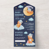 Slaaptijger op het blauwe Baby shower van de maan All In One Uitnodiging (Binnen)