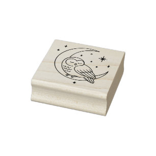 Slaapuil op Halvemaan Lijnkunst Rubberstempel