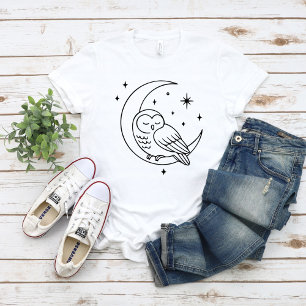 Slaapuil op Halvemaan Lijnkunst T-shirt