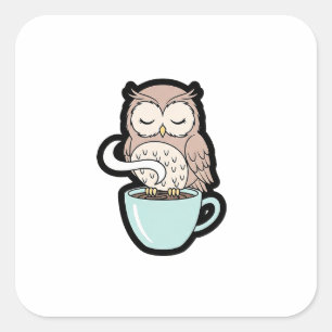 Slaapuil op koffie – Mooie gezellige illustratie Vierkante Sticker