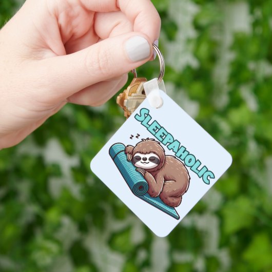 Slaapverslaafde - Slaapluiaard op yogamat Sleutelhanger (Hand)