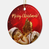 Slaapvolle Angel Baby Jesus Kerstmis Keramisch Ornament (Links)