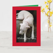 Slaapvolle kerstfeestdag met witte hond kaart (Gele Bloem)