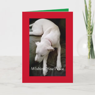 Slaapvolle kerstfeestdag met witte hond kaart