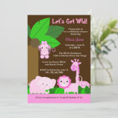 Slaapvolle Oerwouden Baby Girl Baby shower Kaart (Staand voorkant)