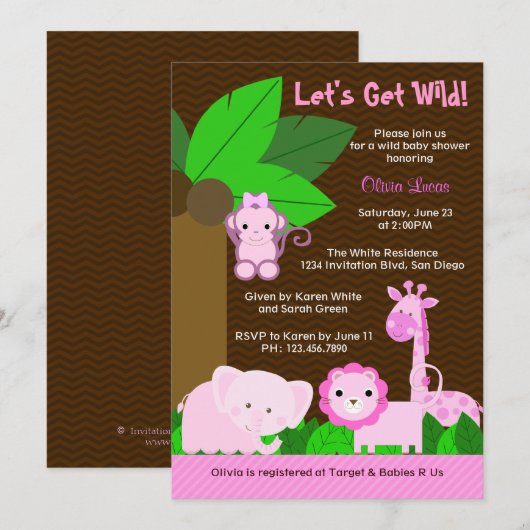 Slaapvolle Oerwouden Baby Girl Baby shower Kaart (Voorkant / Achterkant)