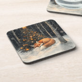 Slaapvos grillige rustieke kerst bier onderzetter (Linkerzijde)