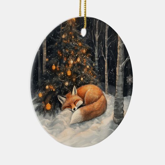 Slaapvos grillige rustieke kerst keramisch ornament (Rechts)