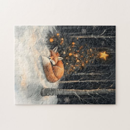 Slaapvos grillige rustieke kerst legpuzzel (Horizontaal)