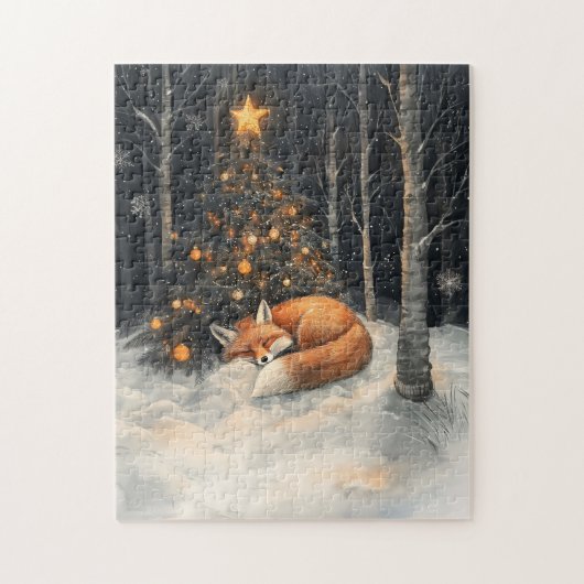 Slaapvos grillige rustieke kerst legpuzzel (Verticaal)