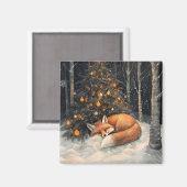 Slaapvos grillige rustieke kerst magneet (Voorkant / Achterkant)